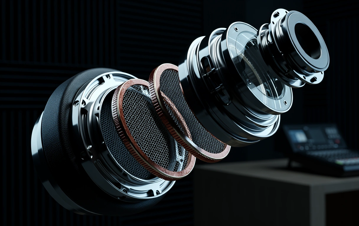 Componenti tecnici interni di una cuffia over-ear